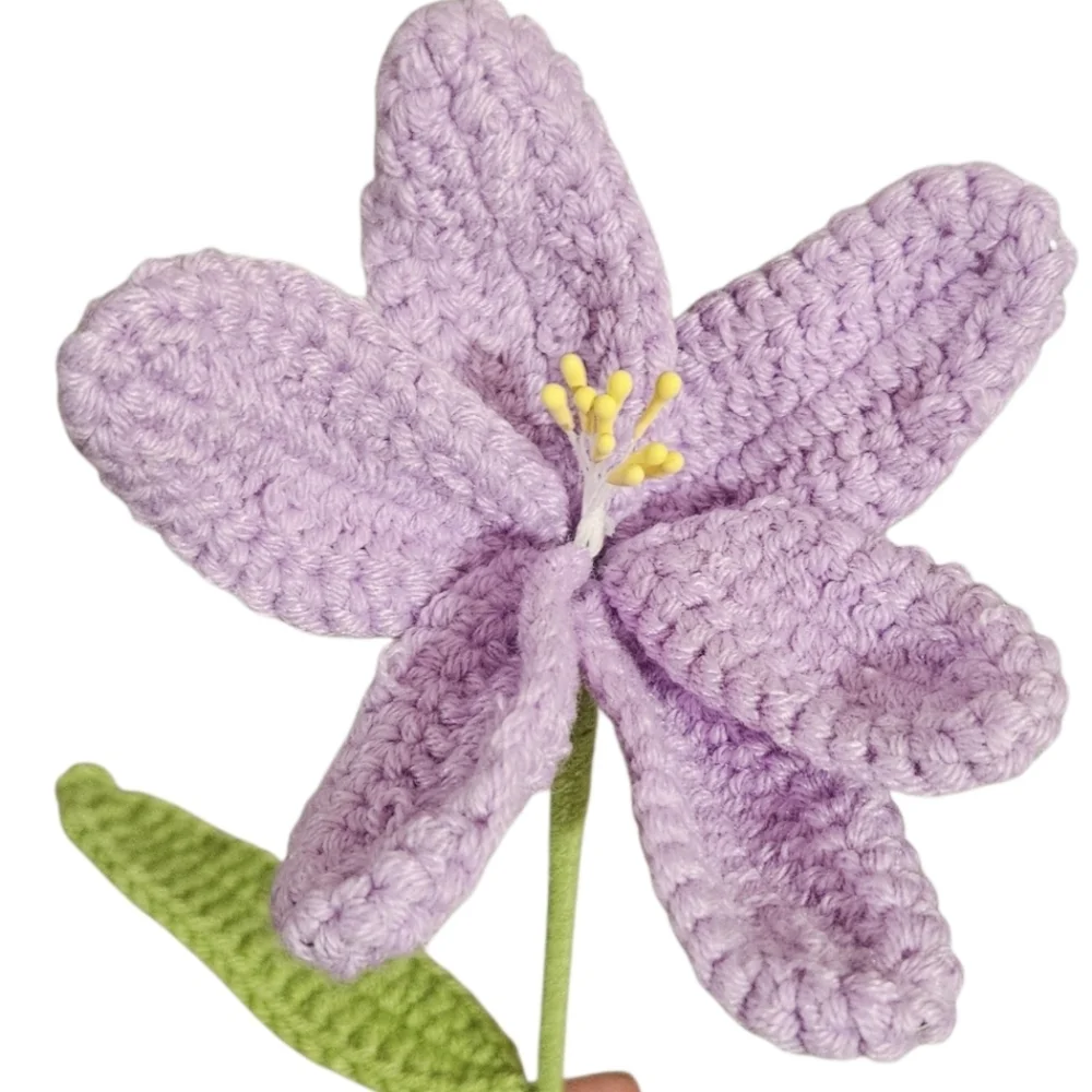 Handmade Crochet Purple Flower Easter Spring Eco Decor Bendable Stem Faux Floral